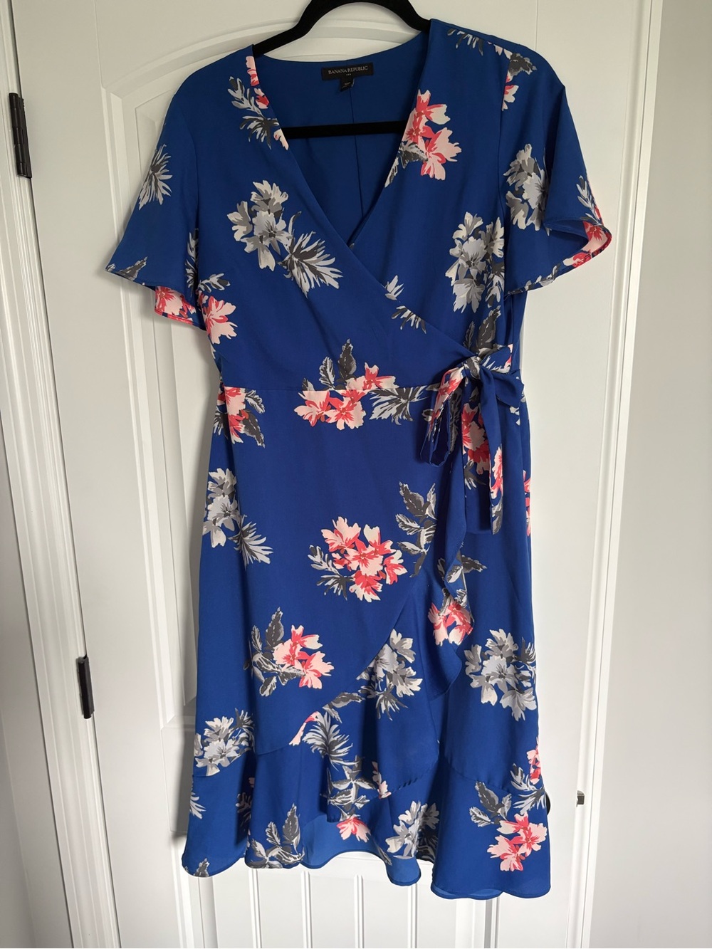 Banana Republic Royal Blue Floral Wrap Midi Dress 10P
